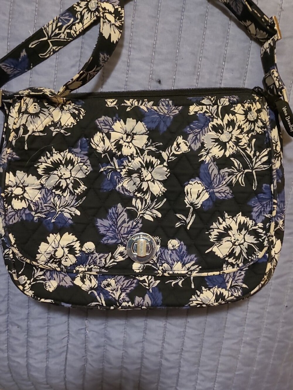 Vera Bradley Black Quilted Crossbody with Cream Floral and Blue Accents - Picture 3 of 10